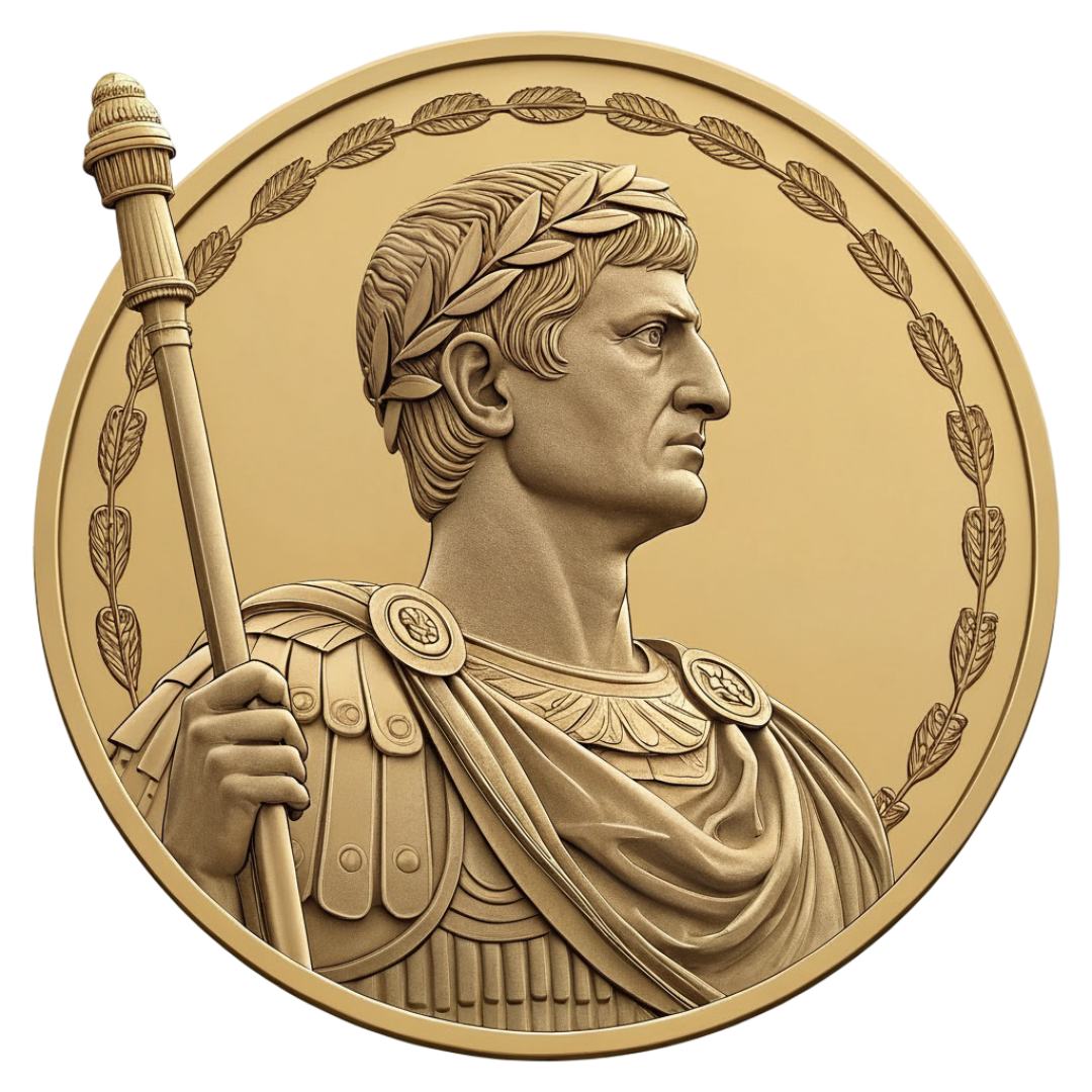 Golden $TRAJAN Emperor coin with laurel wreath border